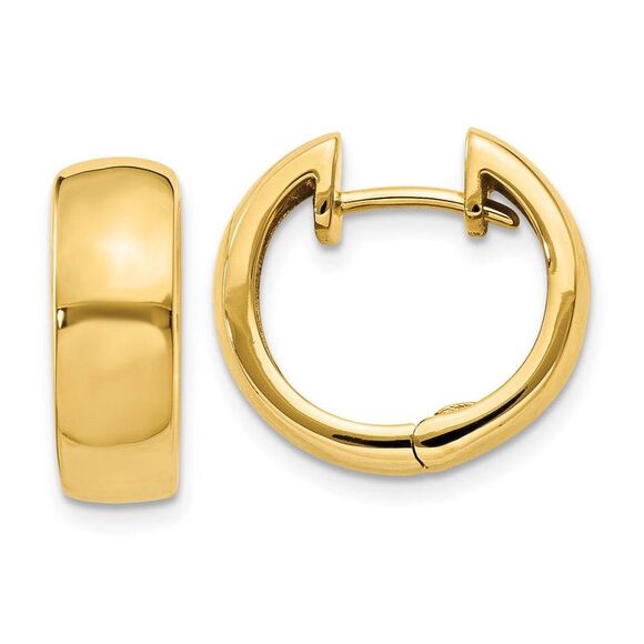 14k Yellow Gold Hinged Huggie Round Hoop Earrings 15mm (9/16 Inch)